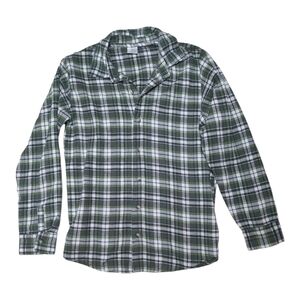 Flannel Plaid Green Long Sleeve Collared Button Down Shirt Size Small